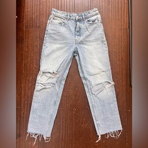 Zara High Rise Distressed Jeans - Light Blue